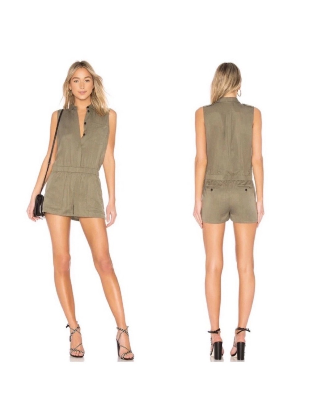 ATM Anthony Thomas Melillo Sleeveless Olive Utility Romper